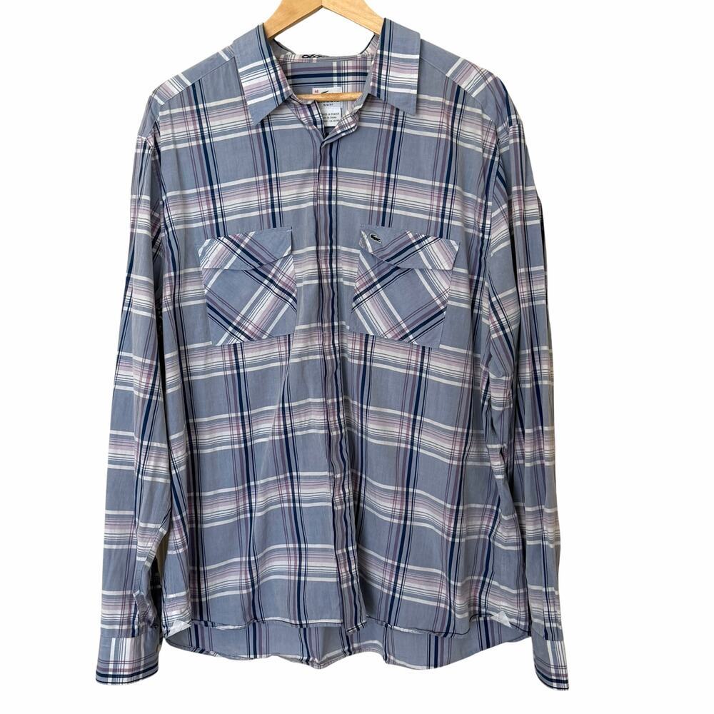 LACOSTE Men's Slim-Fit Cotton Long Sleeve Plaid Button-Down Shirt, 46/ X-Large
